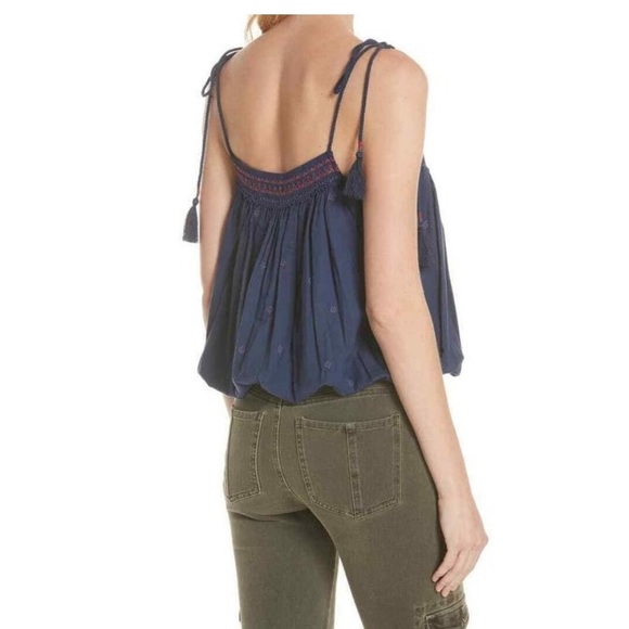 Free People Blue Embroidered Cropped Blouse XS - Picture 2 of 8